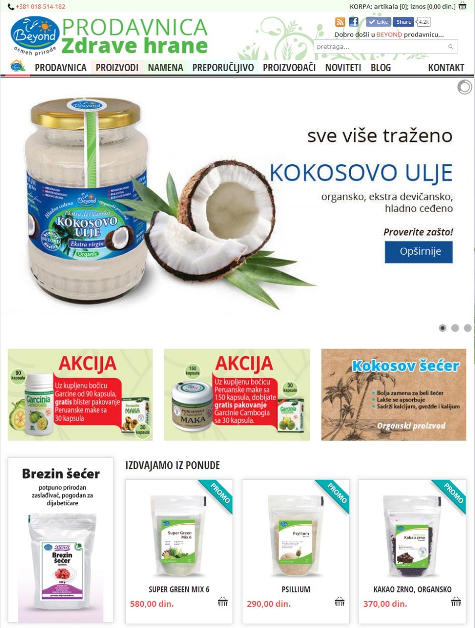 Naslovna strana sajta V1 Online Shop Zdrave Hrane PRODAVNICAZDRAVEHRANE.RS